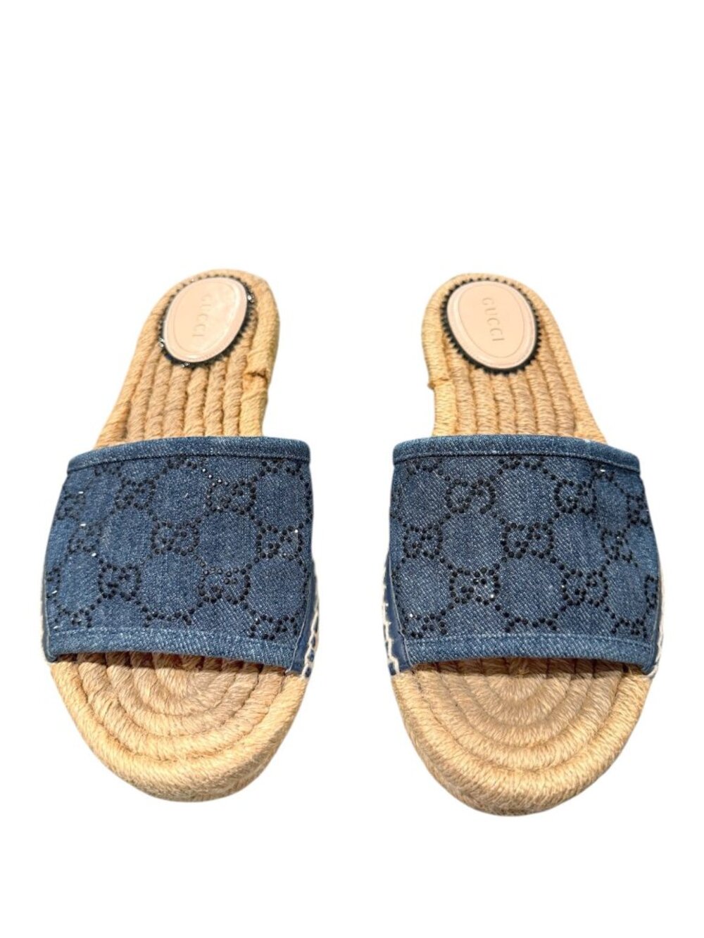 Gucci Pilar GG Denim Espadrille Slides Blue Canvas Jute Sandals EU 37.5 US 7.5 - Picture 3 of 10